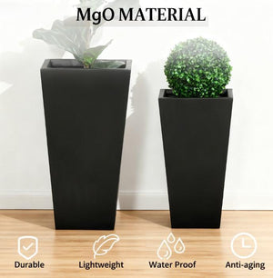 Tall Plant Pot 2-Pack Outdoor Planter Set with Drainage Holes - Stone-Like Finish