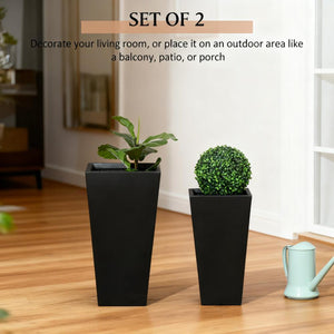 Tall Plant Pot 2-Pack Outdoor Planter Set with Drainage Holes - Stone-Like Finish