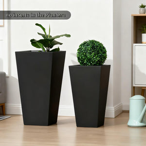 Tall Plant Pot 2-Pack Outdoor Planter Set with Drainage Holes - Stone-Like Finish