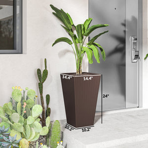 Tall Rattan-Style Outdoor Flower Plant Pots with Drainage Holes - Brown, Set of 3