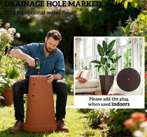 Tall Rattan-Style Outdoor Flower Plant Pots with Drainage Holes - Brown, Set of 3