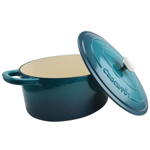 Crock-Pot 7 Quart Oval Enamel Cast Iron Covered Dutch Oven Slow Cooker, Teal