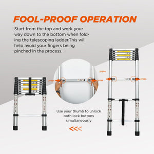 Telescopic Extension Ladder Folding Portable Multi Purpose for Indoor Outdoor Work - Black