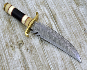 Damascus Bowie Knife with Bone & Horn Handle