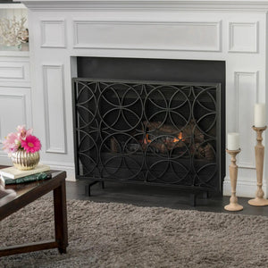 Thayer Single Panel Iron Fireplace Screen with Geometric Design - Black or Gold