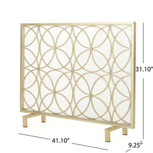Thayer Single Panel Iron Fireplace Screen with Geometric Design - Black or Gold