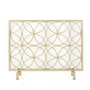 Thayer Single Panel Iron Fireplace Screen with Geometric Design - Black or Gold