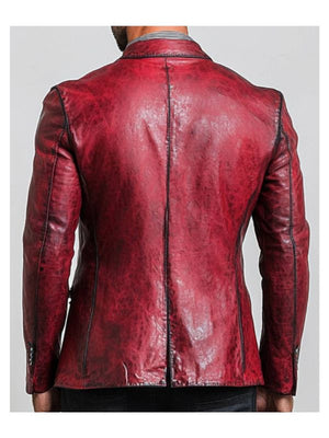 Theo Men's Red Leather Blazer with Chest Pocket