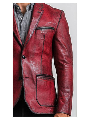Theo Men's Red Leather Blazer with Chest Pocket