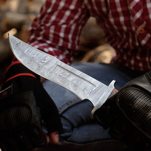 Thunderstrike Damascus Bowie Knife with Exotic Wenge Wood Handle - TRAPSKI