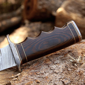 Thunderstrike Damascus Bowie Knife with Exotic Wenge Wood Handle - TRAPSKI