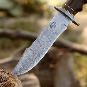Thunderstrike Damascus Bowie Knife with Exotic Wenge Wood Handle - TRAPSKI