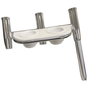 Tigress Offset Triple Rod Holder w/Cup Holders - Port Side - Polished Aluminum - TRAPSKI