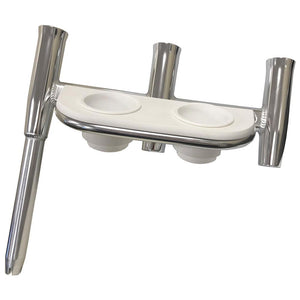 Tigress Offset Triple Rod Holder w/Cup Holders - Starboard Side - Polished Aluminum - TRAPSKI