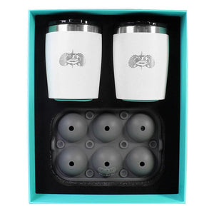 Toadfish Non-Tipping 10oz White Rocks Tumblers w/Ice Ball Tray - 2 Tumblers - TRAPSKI