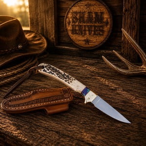 Toothpick Buckaroo Knife – 4″ D2 Steel, Stag & Resin Handle