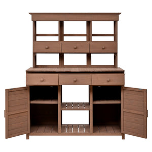 65.7" Garden Potting Bench Table with Hutch & Storage - Fir Wood