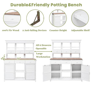 65.7" Tall Garden Potting Bench Table with Hutch - Fir Wood