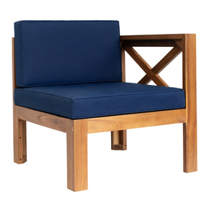 Outdoor Wood Sectional Patio Sofa Set with Blue Cushions - 5-Piece