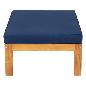 Outdoor Wood Sectional Patio Sofa Set with Blue Cushions - 5-Piece