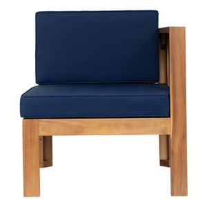 Outdoor Wood Sectional Patio Sofa Set with Blue Cushions - 5-Piece