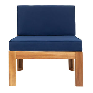 Outdoor Wood Sectional Patio Sofa Set with Blue Cushions - 5-Piece