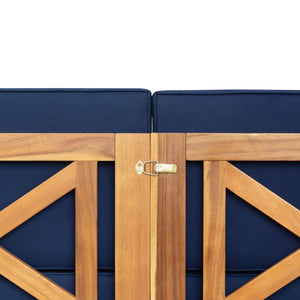 Outdoor Wood Sectional Patio Sofa Set with Blue Cushions - 5-Piece