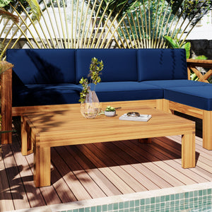 Outdoor Wood Sectional Patio Sofa Set with Blue Cushions - 5-Piece