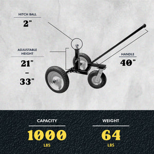 Tow Tuff TMD-1000C2 Adjustable Steel 1000 lb Heavy Duty Trailer Dolly w/ Caster