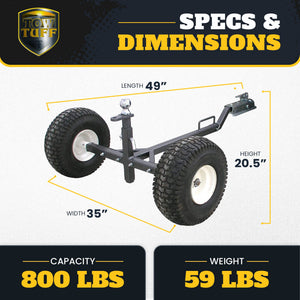 Tow Tuff TMD-800ATV Adjustable Solid Steel 800 Pound Capacity Trailer Dolly
