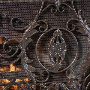 Traditional Floral Iron Fireplace Screen with Ornate Design - Black or Dark Brown