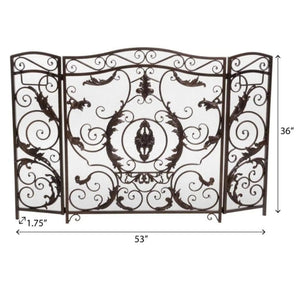 Traditional Floral Iron Fireplace Screen with Ornate Design - Black or Dark Brown