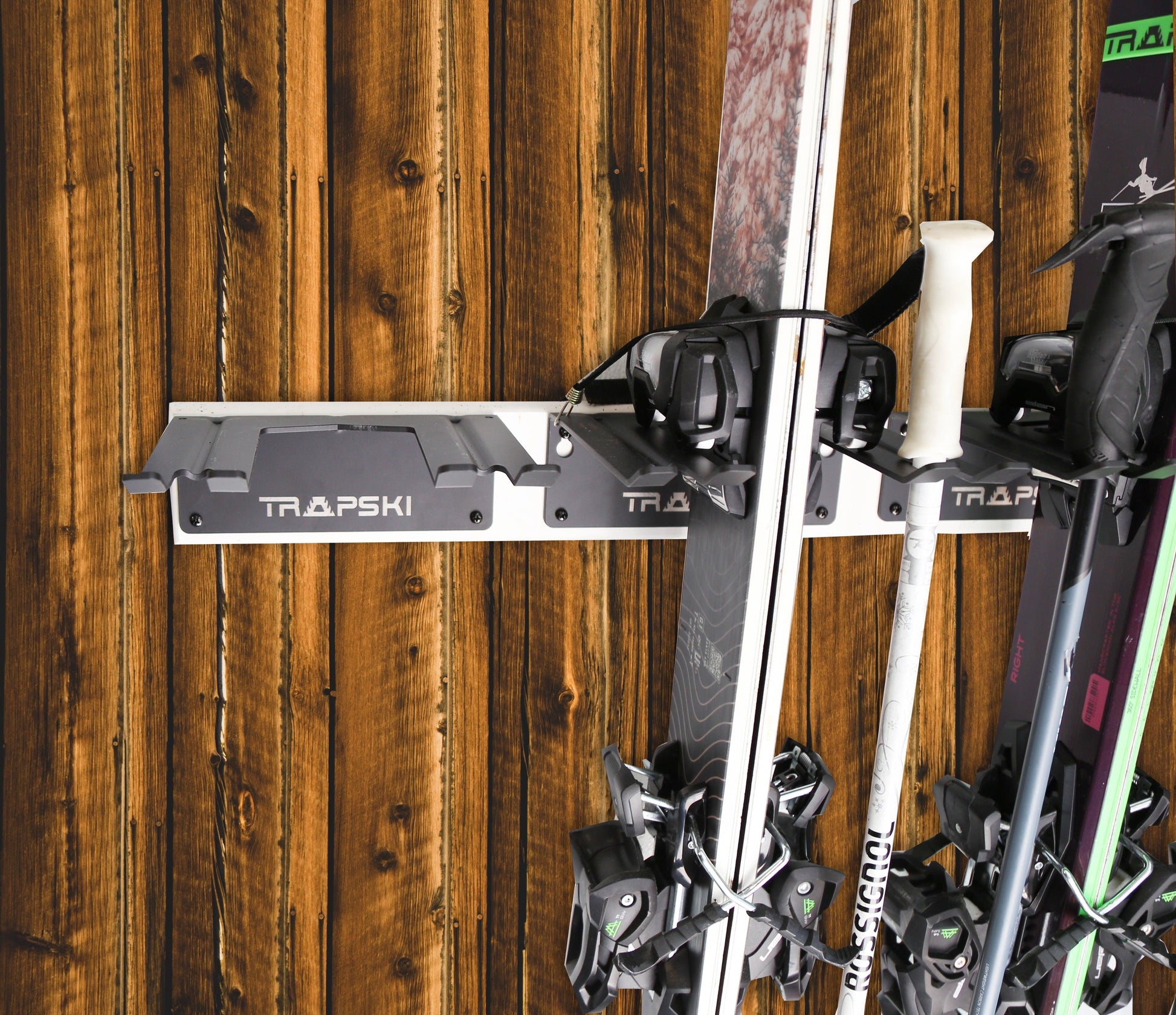 TRAPAWAY Wall Rack | Garage Organizer for Yard Tools, Gear & Equipment | Holds Skis or Snowboard by Bindings | Aluminum | No Moving Parts to Break or