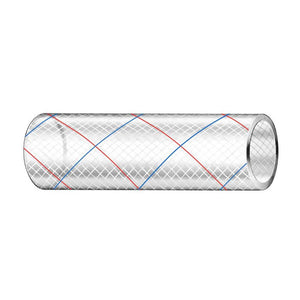 Trident Marine 1/2" x 50' Clear Reinforced PVC Hose Tubing Red Blue Tracer - TRAPSKI
