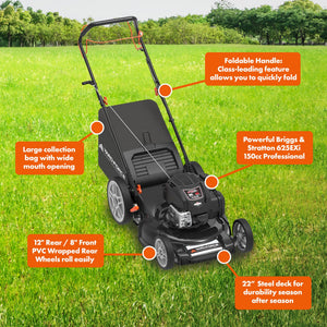 Yard Force Self Propelled 3-in-1 Gas Powered Push Lawn Mower with 22" Steel Deck