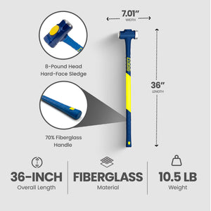 Estwing 8 Pound Head Hard Face Sledge Hammer with 36 Inch Fiberglass Handle