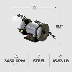Master Mechanic Corded Electric 6 Inch Bench Grinder w/ 0.33 HP Induction Motor
