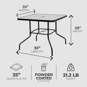 Four Seasons Courtyard Sunny Isles Tempered Glass Top Patio Dining Table, Black - TRAPSKI