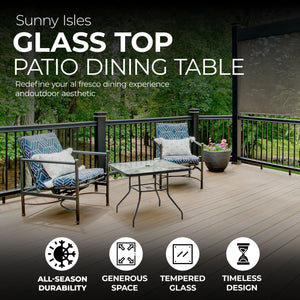 Four Seasons Courtyard Sunny Isles Tempered Glass Top Patio Dining Table, Black - TRAPSKI