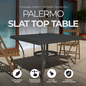 Four Seasons Courtyard Palermo Slat Top Dining Table with Umbrella Hole, Gray - TRAPSKI