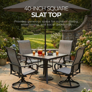 Four Seasons Courtyard Palermo Slat Top Dining Table with Umbrella Hole, Gray - TRAPSKI