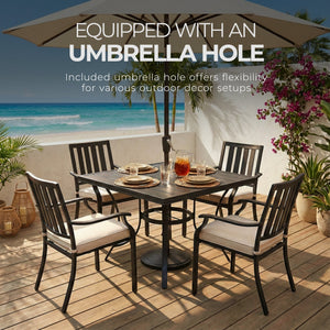 Four Seasons Courtyard Palermo Slat Top Dining Table with Umbrella Hole, Gray - TRAPSKI