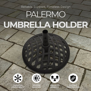 Four Seasons Courtyard Palermo 19” Round Cast Iron Umbrella Holder Base, Gray - TRAPSKI