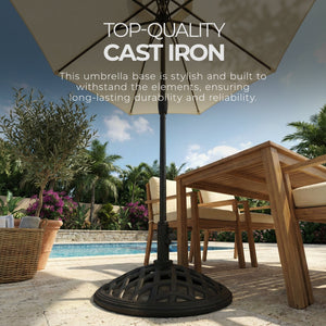 Four Seasons Courtyard Palermo 19” Round Cast Iron Umbrella Holder Base, Gray - TRAPSKI
