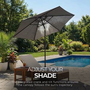 Four Seasons Courtyard Tuscany Market Aluminum Umbrella w/ Crank and Tilt, Gray - TRAPSKI