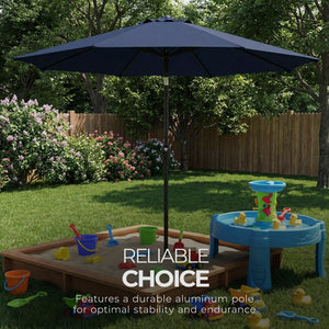 Four Seasons Courtyard Rockland 9 Foot Outdoor Patio Market Umbrella, Navy Blue - TRAPSKI