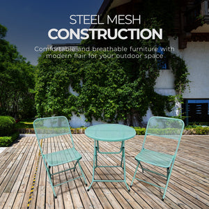 Four Seasons Courtyard Padova Foldable 3 Piece Steel Bistro Dining Set, Blue