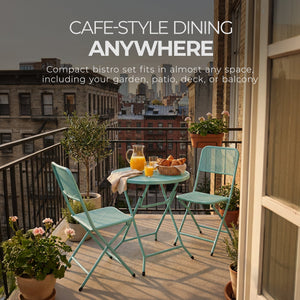Four Seasons Courtyard Padova Foldable 3 Piece Steel Bistro Dining Set, Blue