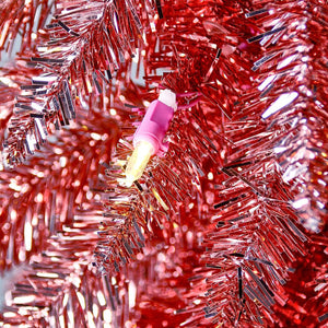 Home Heritage Tinsel 7' Pencil 150 LED Pre-Lit Artificial Christmas Tree, Pink