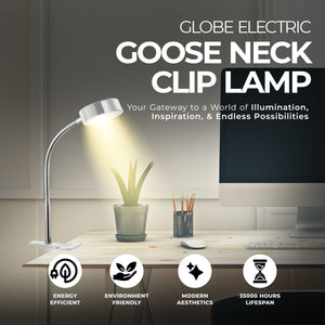 Globe Electric 8.46" 5W 250 Lumens LED Integrated Goose Neck Clip Lamp, White - TRAPSKI